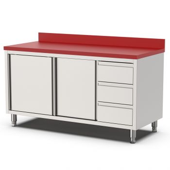 Elfinox Snijtafel met 3 lades en 2 schuifdeuren | 150 CM