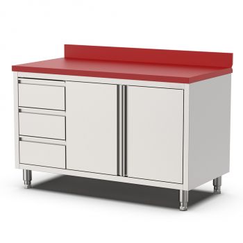 Elfinox Snijtafel met 3 lades en 2 draaideuren | 120 CM