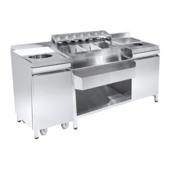 7083.0040 Cocktail Bar Station   Incl. Spoelbak, Glazenspoeler, Gn Bakken, Speedrail Voor Flessen, Snijplank En Afvalbak