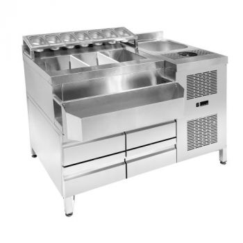 7083.0045 Gekoelde Cocktail Bar Station   Incl. Spoelbak, Glazenspoeler, Gn Bakken En Speedrail Voor Flessen