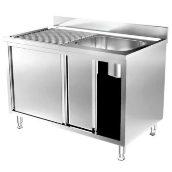 Spoeltafel met schuifdeuren 1 bak rechts 140cm