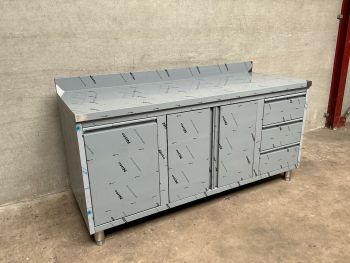 RVS Horeca Werkbank met Draaideuren kanteldeur en 3 laden 180 cm